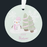 Snowman Christmas Ornament<br><div class="desc">Snowman Christmas Celebrate your child's winter birthday with this cute and snowman wearing a pastel pink knitted hat and scarf. This theme is ideal for your little one’s winter birthday or kid’s Christmas party. Design is completely customizable. Check out the coordinating stationery and ohrs.</div>