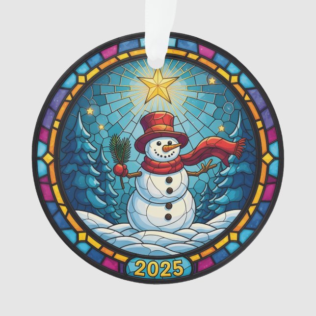 Snowman Christmas Ornament 2025 – Stained Glass (Vorderseite)