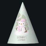 Snowman Christmas Partyhütchen<br><div class="desc">Snowman Christmas Celebrate your child's winter birthday with this cute and snowman wearing a pastel pink knitted hat and scarf. This theme is ideal for your little one’s winter birthday or kid’s Christmas party. Design is completely customizable. Check out the coordinating stationery and ohrs.</div>