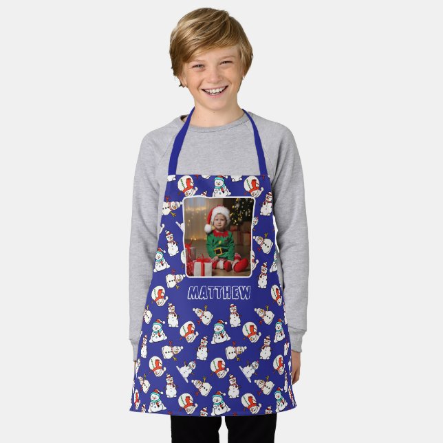 Snowman Christmas Pattern Navy Blue Boys Foto Schürze (Getragen)