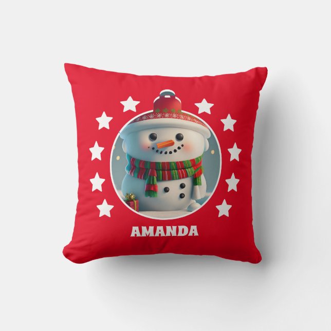 Snowman Christmas Personalisiert Kids Red Kissen (Vorderseite)