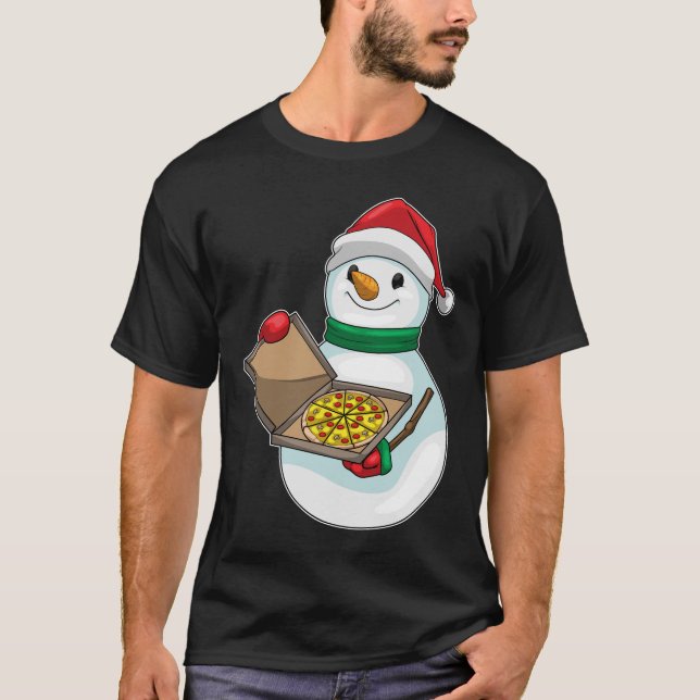 Snowman Christmas Pizza T-Shirt (Vorderseite)