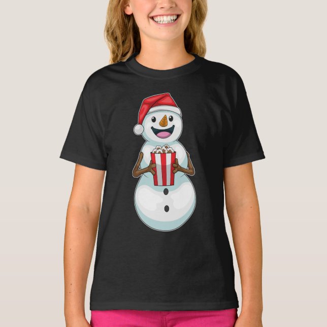 Snowman Christmas Popcorn T-Shirt (Vorderseite)