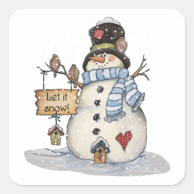 Snowman Christmas Quadratischer Aufkleber (Vorderseite)