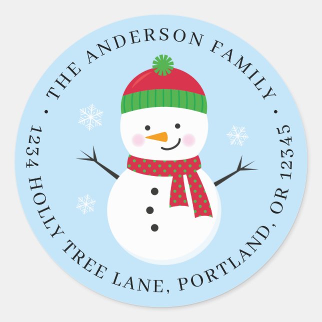 Snowman Christmas Return Address - Runde Runder Aufkleber (Vorderseite)