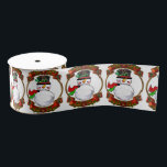 Snowman Christmas Ripsband<br><div class="desc">Eine niedliche Weihnachtsdekoration mit dem Bild eines Schneemanns,  umgeben von einem goldenen und roten Weihnachtsband mit heiligen und poinsettia Blume.</div>