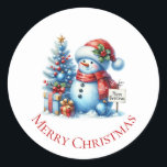 Snowman Christmas Runder Aufkleber<br><div class="desc">Weihnachtsaufkleber</div>