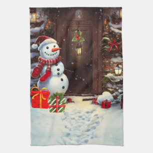 Snowman Christmas Scene Geschirrtuch