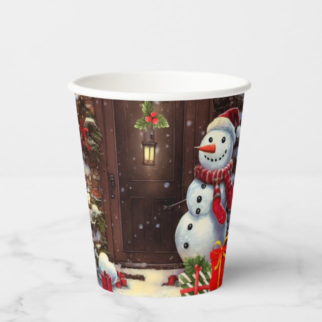 Snowman Christmas Scene Pappbecher (Vorderseite)