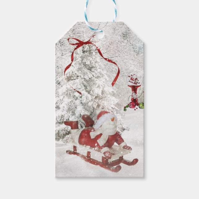 Snowman Christmas Snow Globe heilige Schlitten Tag Geschenkanhänger (Vorderseite)