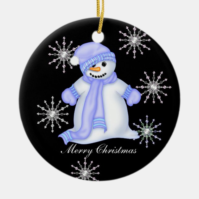 Snowman Christmas Snowflakes Keramikornament (Vorne)