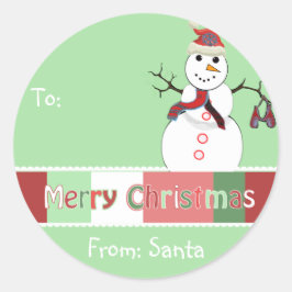 Snowman Christmas Tag Green aber Sie wählen Farbe Runder Aufkleber