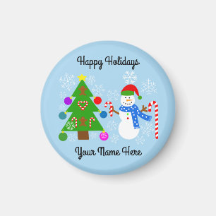 Snowman & Christmas Tree #2 Round Magnet