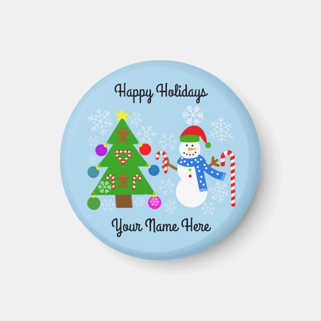 Snowman & Christmas Tree #2 Round Magnet (Vorne)