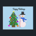 Snowman & Christmas Tree #4 Postcard Postkarte<br><div class="desc">Snowman & Christmas Tree #4</div>