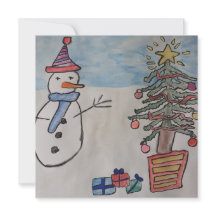 Snowman & Christmas Tree Flat Christmas Card