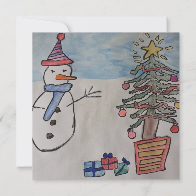Snowman & Christmas Tree Flat Christmas Card (Vorderseite)