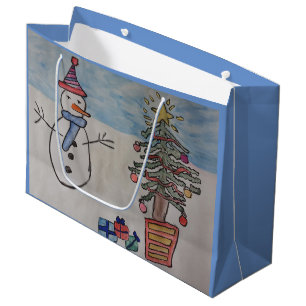 Snowman & Christmas Tree Geschenktasche Große Geschenktüte