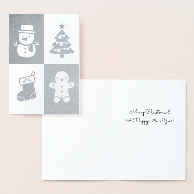 Snowman Christmas Tree Gingerbread Man Silver Foil Folienkarte (Anzeige)