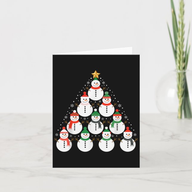 Snowman Christmas Tree Lights Santa Hat Family Xma Karte (Vorderseite)