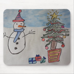 Snowman & Christmas Tree Mouse Pad Mousepad
