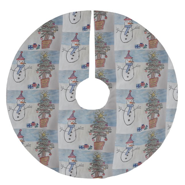 Snowman & Christmas Tree Polyester Weihnachtsbaumdecke (Vorderseite)