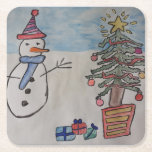 Snowman & Christmas Tree Rechteckiger Pappuntersetzer<br><div class="desc">Schau, wie stolz der niedliche Schneemann ist! Er arbeitet hart und hat nun einen schön dekorierten Weihnachtsbaum als Belohnung für seine Bemühungen. Er hat farbige Glasbälle aufgehängt, die immergrünen Keuschchen mit funkelnd Beiß gezogen und oben einen strahlenden Stern platziert. Treten Sie dem Schneemann bei, wenn Sie diese festliche, originelle Aquarellfarbe...</div>