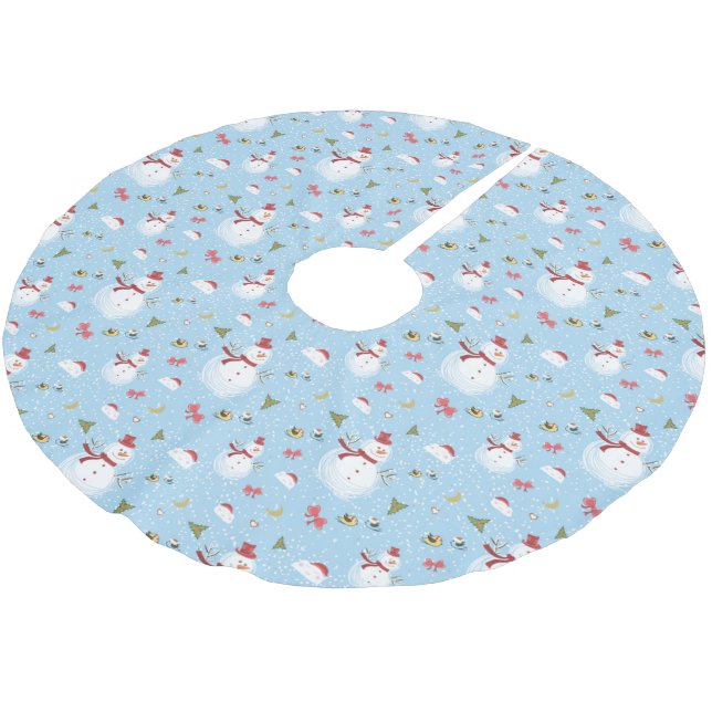 Snowman Christmas Tree Skirt Polyester Weihnachtsbaumdecke (Schrägansicht)
