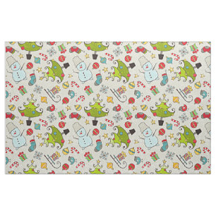 Snowman Christmas Tree Sleigh Illustration Stoff