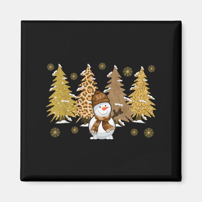 Snowman Christmas Trees In Gold Merry Christmas Pa Magnet (Vorne)