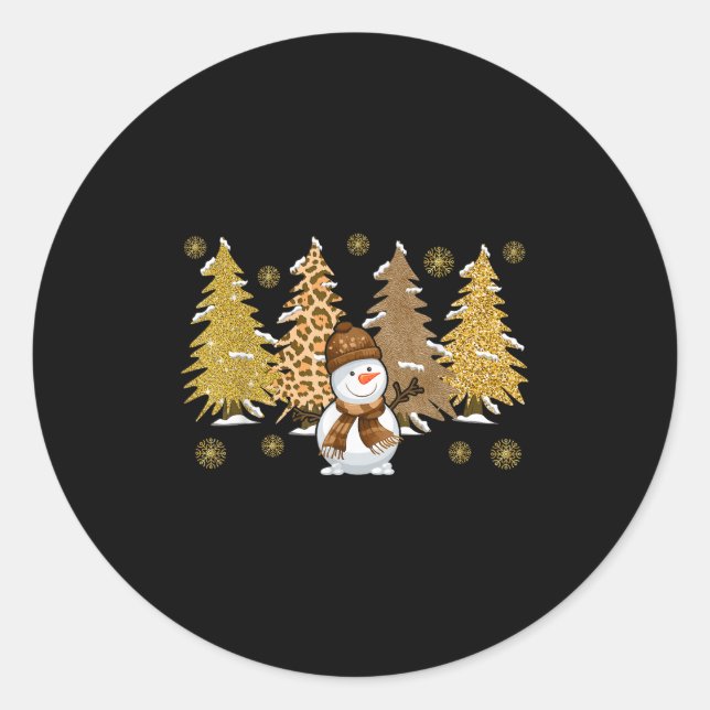 Snowman Christmas Trees In Gold Merry Christmas Pa Runder Aufkleber (Vorderseite)