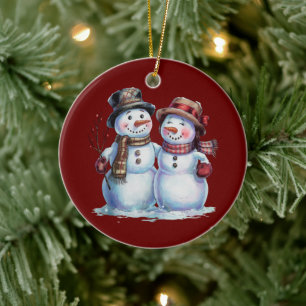 Snowman Christmas Vintag Holiday Keramik Ornament