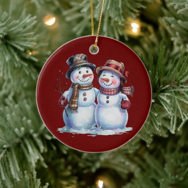 Snowman Christmas Vintag Holiday Keramik Ornament (Baum)