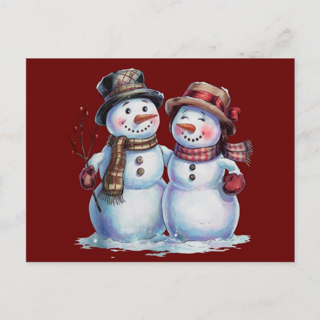 Snowman Christmas Vintag Holiday Postkarte (Vorderseite)