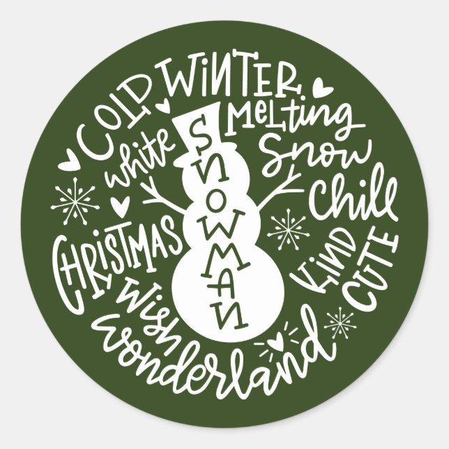 Snowman Christmas Winter Wonderland Typografie Runder Aufkleber (Vorderseite)