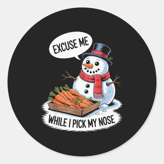 Snowman Cking Nose. Funny Christmas Pun. Boys Men  Runder Aufkleber (Vorderseite)