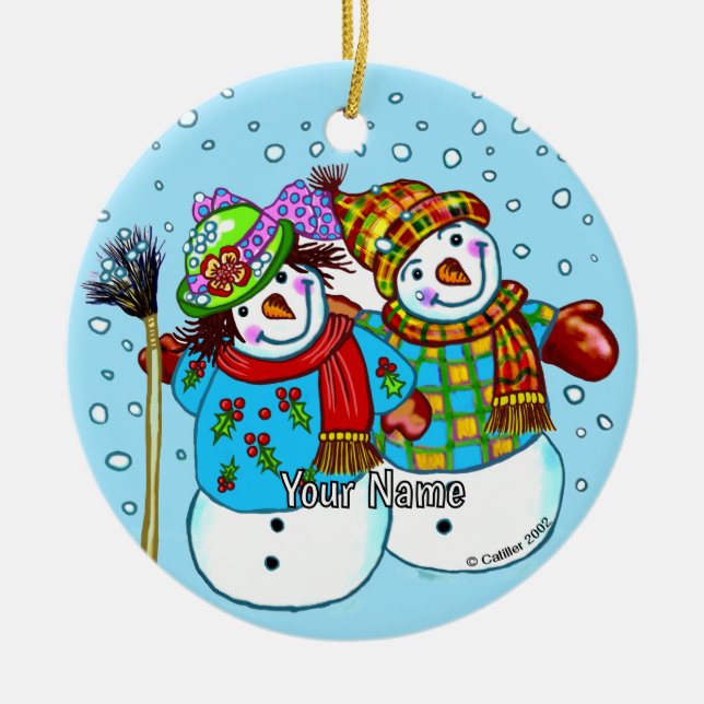 Snowman Couple  Ceramic Ornament (Vorne)