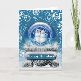 Snowman Couple Christmas Snow Globe Photo Template Feiertagskarte