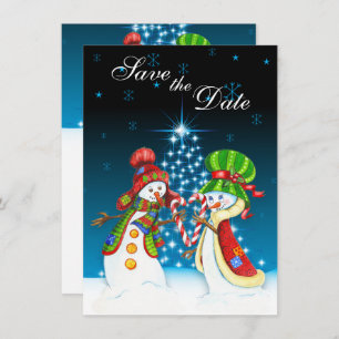 Snowman Couple Holiday Tree Save the Date einladen Einladung