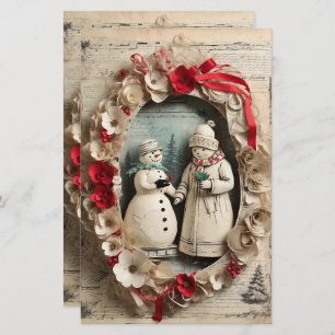 Snowman Couple in Wreath Weihnachten