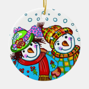 Snowman Couple Keramik Ornament