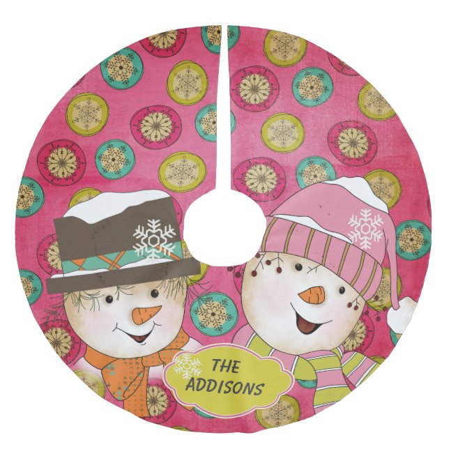Snowman Couple Orb Snowflakes Holidays Treppenhaus Polyester Weihnachtsbaumdecke (Vorderseite)