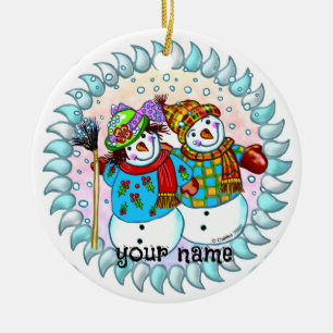 Snowman Couple Ornaments Keramik Ornament