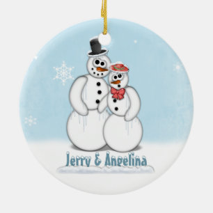 Snowman Couple Picture Ornament