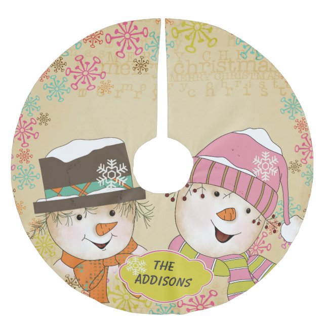 Snowman Couple Retro Snowflake Holidays Treppenhau Polyester Weihnachtsbaumdecke (Vorderseite)
