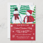 Snowman Couple Snowflakes Rotes Weihnachtsfest Par Einladung<br><div class="desc">Mit dieser künstlerischen Weihnachtszeit-Party Einladung laden Sie Ihre Gäste zu einer virtuellen Feier im Stil ein. Dieses Design ist mit einem Snowmannpaar in rot-schwarz Raute Umhang und Schal gekleidet. Schneebäume und Schneeflocken stehen im Hintergrund. Unten auf rot ist weiße Typografie mit all Ihren Party Details für Sie personalisieren. Die Rückseite...</div>