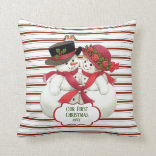 Snowman Couple und Candy Cane Streifen Kissen