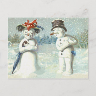 Snowman Couple Winter Snow Field Postkarte
