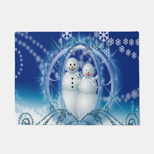 Snowman Couple Winter Wedding Design Weihnachten Fußmatte (Vorderseite)