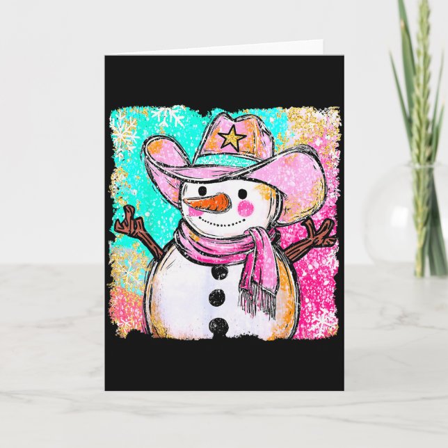Snowman Cowboy Western Brushstroke Watercolor Xmas Karte (Vorderseite)